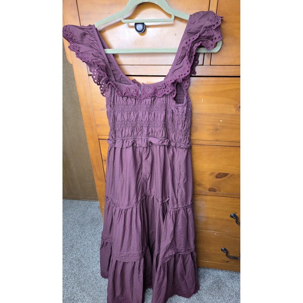 Madewell Lucie Dress Size 4 Embroidered Crochet Tiered Lined Sleeveless Burgundy - Picture 5 of 12